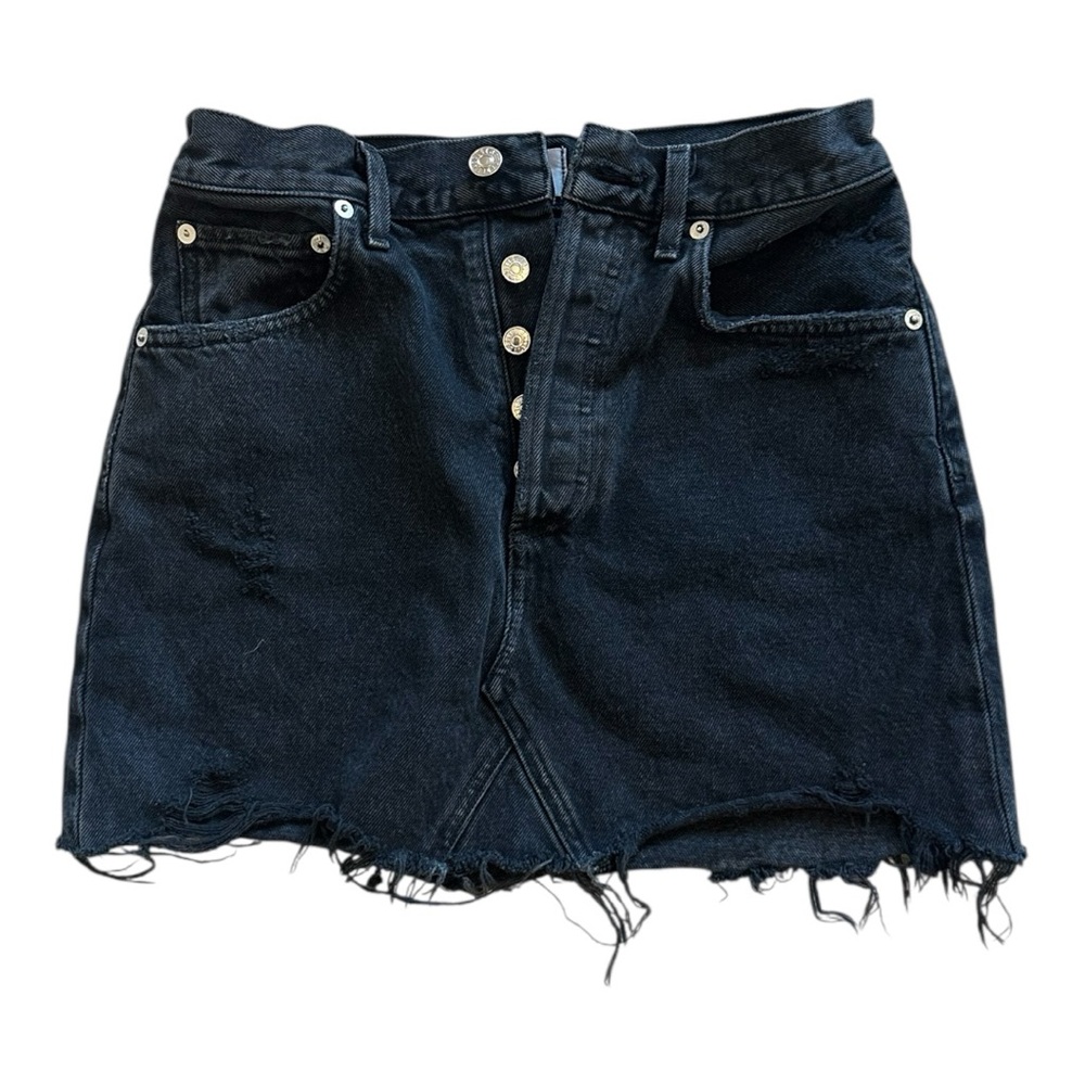 Agolde Black Denim Skirt with Button Detail